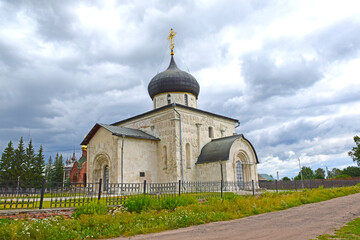 St. George's Cathedral is built on the foundation of the Church of St. George, which was built in 1152 by Prince Yuri. In 1230, Prince Svyatoslav built a new church. Russia, Yuryev, August 2021.