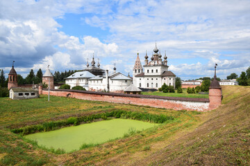 The Mikhailo-Arkhangelsk Monastery in Yuriev-Polsky was founded at the beginning of the XIII century by Prince Svyatoslav. The existing temples belong to the XVII century. Russia, Yuryev, August, 2021