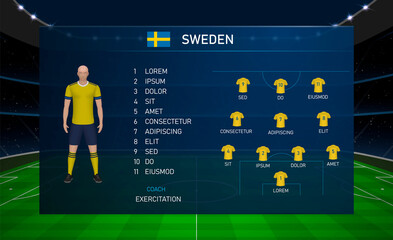 Football scoreboard broadcast graphic with squad soccer team Sweden - obrazy, fototapety, plakaty