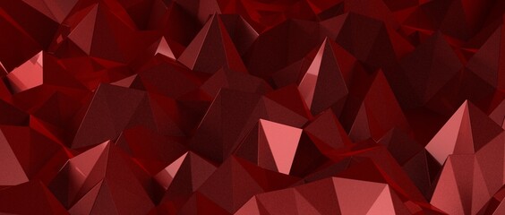 Obraz premium Red abstract polygonal space with connecting dots and lines. Dark background.
