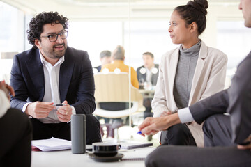 Business people brainstorming in relax zone