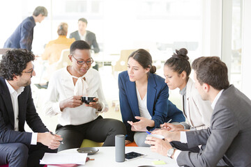 Business people brainstorming in relax zone
