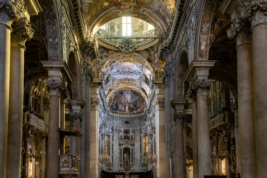 Italy. Liguria. Genoa. The nave of the basilica Nostra Signora Delle Vigne