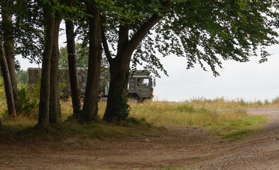 British army MAN SV 4x4 logistics truck vehicle in action on a military exercise, Salisbury Plain Wiltshire UK