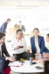 Business people brainstorming in relax zone