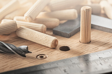 drill bit make hole for dowel in wooden oak board