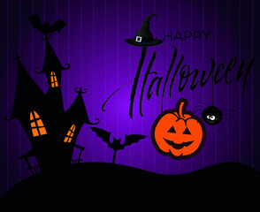 Abstract Halloween Background Vector Pumpkin Trick Or Treat with Spider castle
