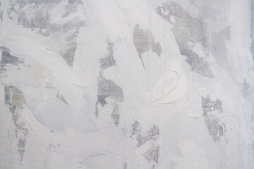 Abstract art. Closeup view of a modern painting with beautiful brushwork texture, pattern and white and gray color palette.