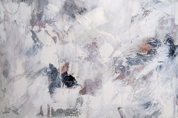Abstract art. Closeup view of a modern painting with beautiful brushwork texture, pattern and cold color palette.