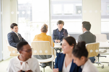 Business people brainstorming in relax zone