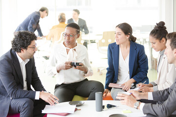 Business people brainstorming in relax zone