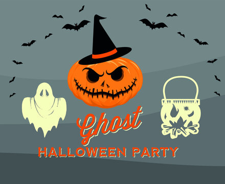 Abstract 31 October Halloween Holiday Design Party Pumpkin Orange Spooky Darkness Bat And Ghost
