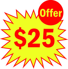 25 dollar - price symbol offer $25, $ ballot vector for offer and sale