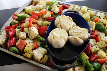 Prepared Raw Vegetables for a Roasted Vegetable Dinner