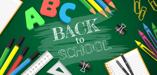 Back to school web banner template design with school items and elements.