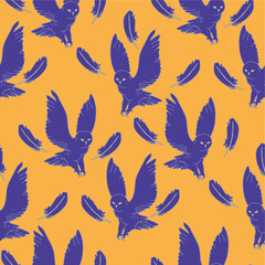 vector pattern with an owl and feathers