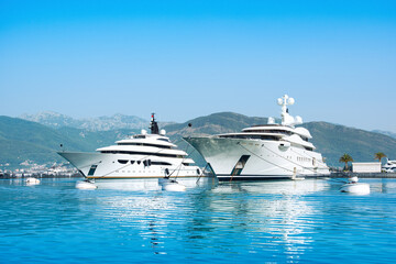 Sunset view of the yacht marina in Porto Montenegro