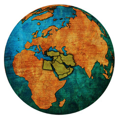 territory of middle east region over globe map