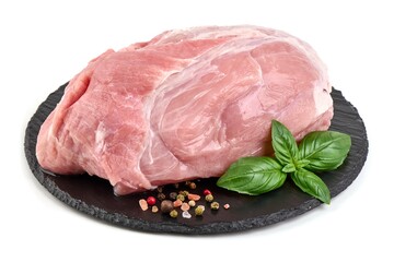 Raw pork shoulder butt, isolated on white background.