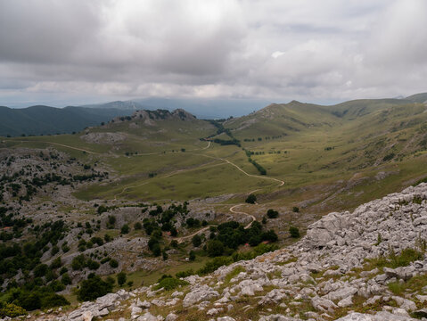 Scenic view of the Aizkorri-Aratz Natural Park under a cloudy day in Spain