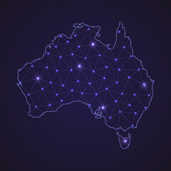 Digital network map of Australia. Abstract connect line and dot