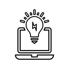 Bulb, ideas, laptop outline icon. Line art design.