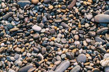 Small sea stones on the shore.