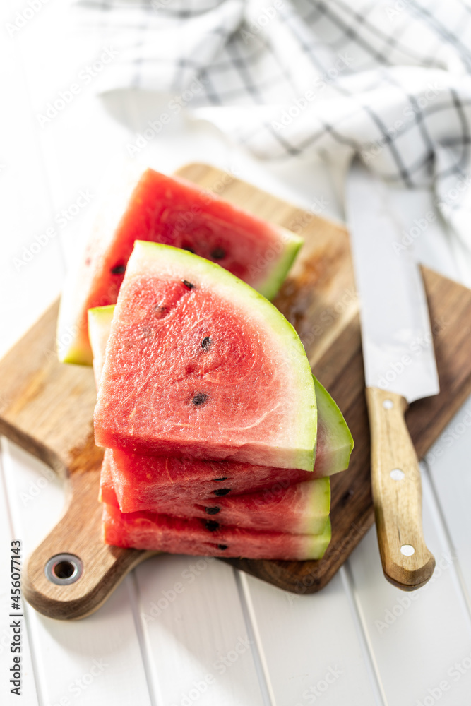 Poster red sliced watermelon. pieces of red melon.