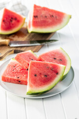 Red sliced watermelon. Pieces of red melon.