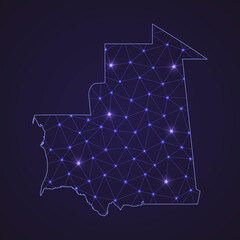 Digital network map of Mauritania. Abstract connect line and dot