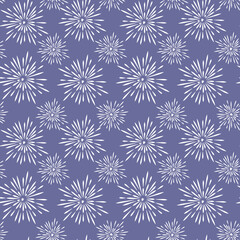 Abstract seamless pattern of firework isolated on blue vector illustration. Endless background for celebration designs. Holidays repeated print.