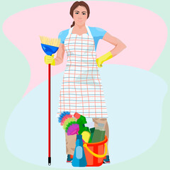 The cleaner is a woman who sweeps, cleans the territory