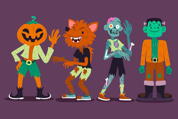 drawn halloween character set design vector illustration
