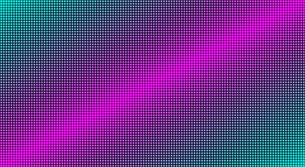 Led screen. Television texture. Lcd monitor. Pixel background. Digital display. Purple pink blue TV videowall. Projector grid template with points. Electronic diode effect. Vector illustration.