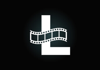 Fototapeta na wymiar Initial L monogram alphabet incorporated with film reel. Video and movie logo concept. Font emblem. Logo for the entertainment business and company identity