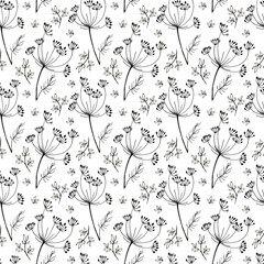 seamless pattern of flowers drawn by one line. Botanical modern one line art, aesthetic outline. Ideal for home decor, textiles. Monochrome pattern