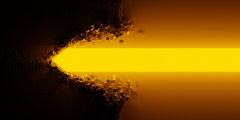 Fototapeta premium Lighted arrow breaking the wall, original 3d rendering