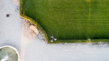 Italian style garden, aerial drone view shot