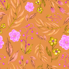 Watercolor seamless pattern with flowers. Vintage floral pattern. Flower seamless pattern. Botanical art. Floral botanical collection. Wedding floral set. Watercolor botanical design.	