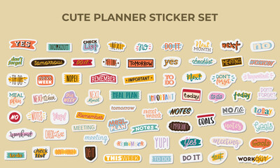 Cute planner sticker set vector graphic template - obrazy, fototapety, plakaty