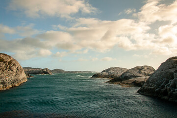 Ocean view from Sotra close to Bergen in Norway. Coastline in Norway.