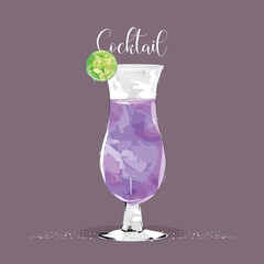 Isolated purple tropical cocktail with a lemon