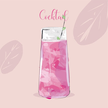 Isolated Pink Tropical Cocktail With Ice