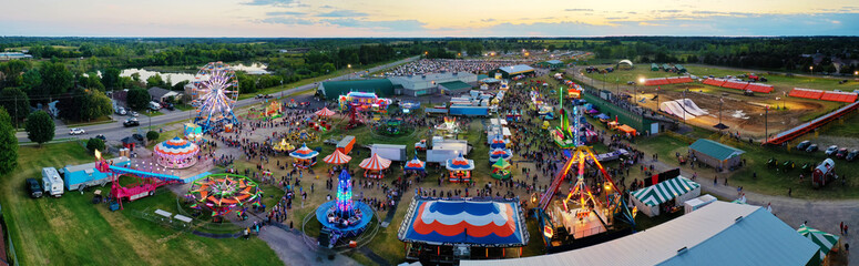 Aerial panorama of a Fair at dusk