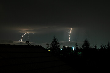 Lightning bolts striking behind the clouds