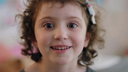 portrait cute little girl smiling happy child at home looking cheerful