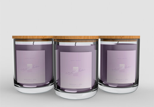 Three Candles with Wooden Cover Mockup