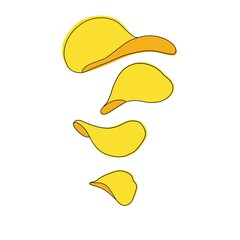 One line hand drawn snacks with yellow color. Vector illustration set isolated on white background. 