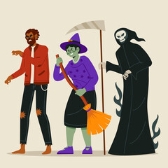 flat design vector illustration halloween character collection