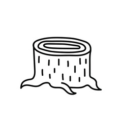 Contour image of a stump. The black silhouette of a felled tree. Doodle icon, A simple black hand drawing for decoration. Vector nature clipart